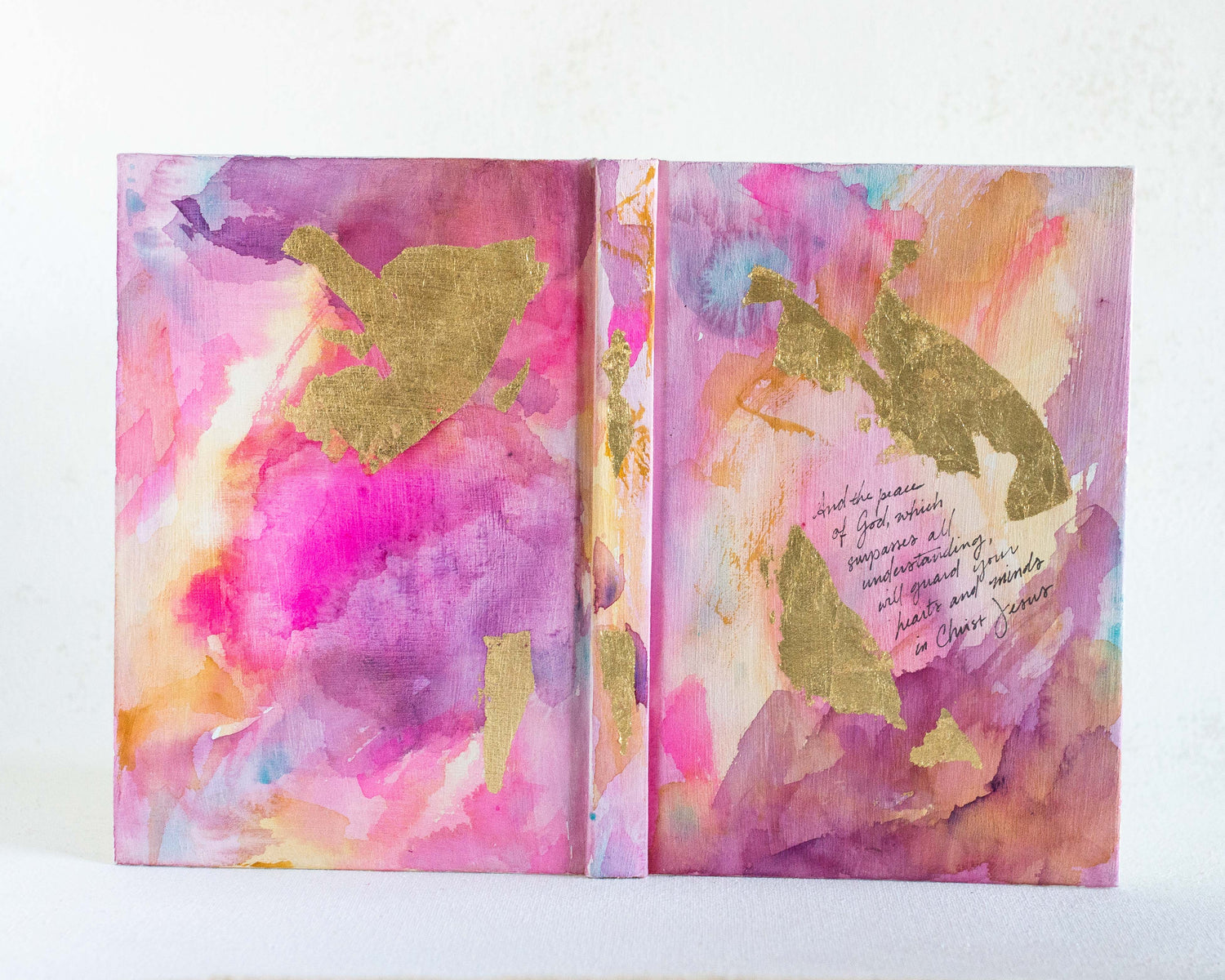 Philippians 4:7 "The peace of God will guard your hearts" Hand-painted Watercolor Notebook