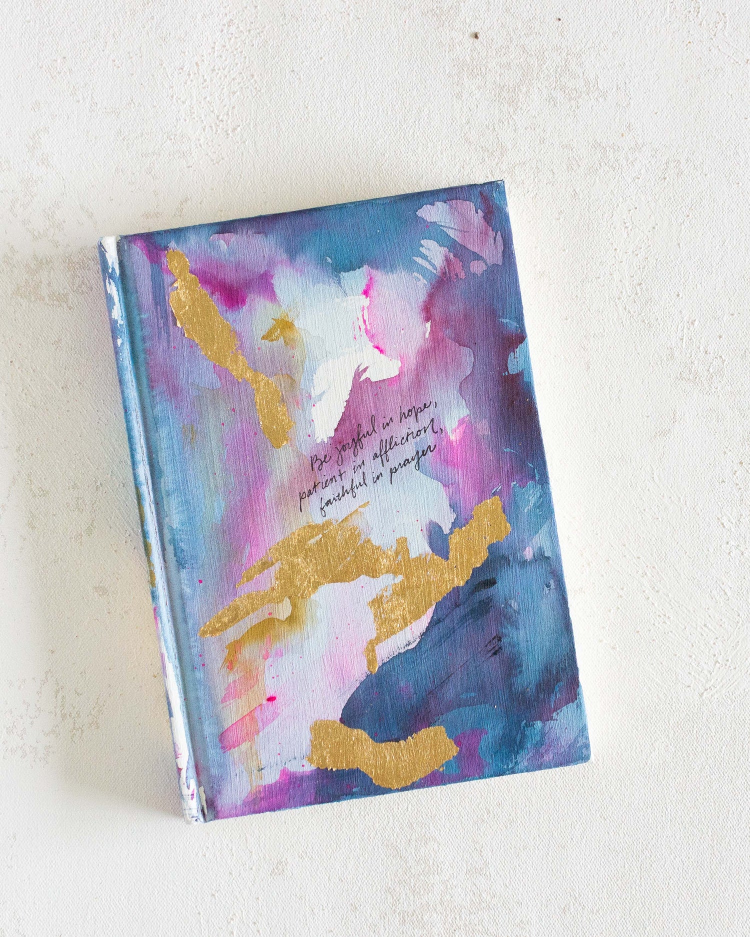 Romans 12:12 "Joyful, Patient, Faithful" Hand-painted Watercolor Notebook