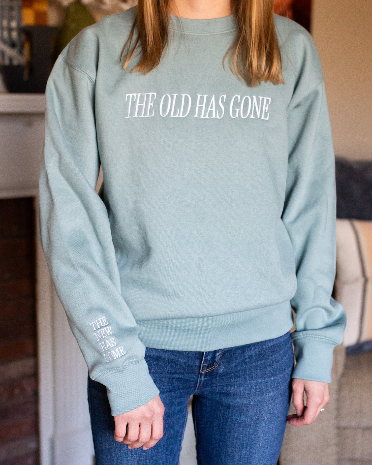 The Old Is Gone | White Embroidered Crewneck