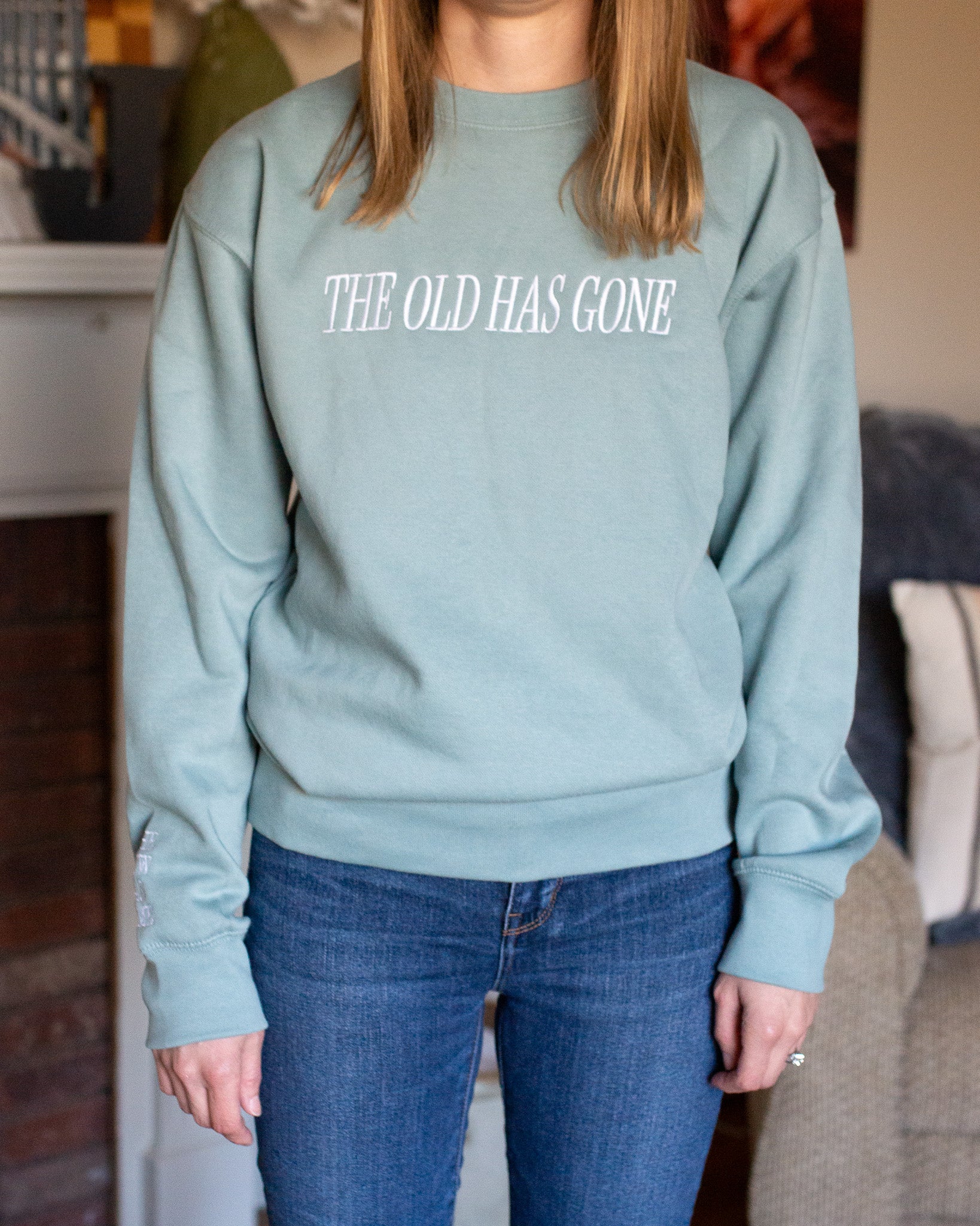 The Old Is Gone | White Embroidered Crewneck