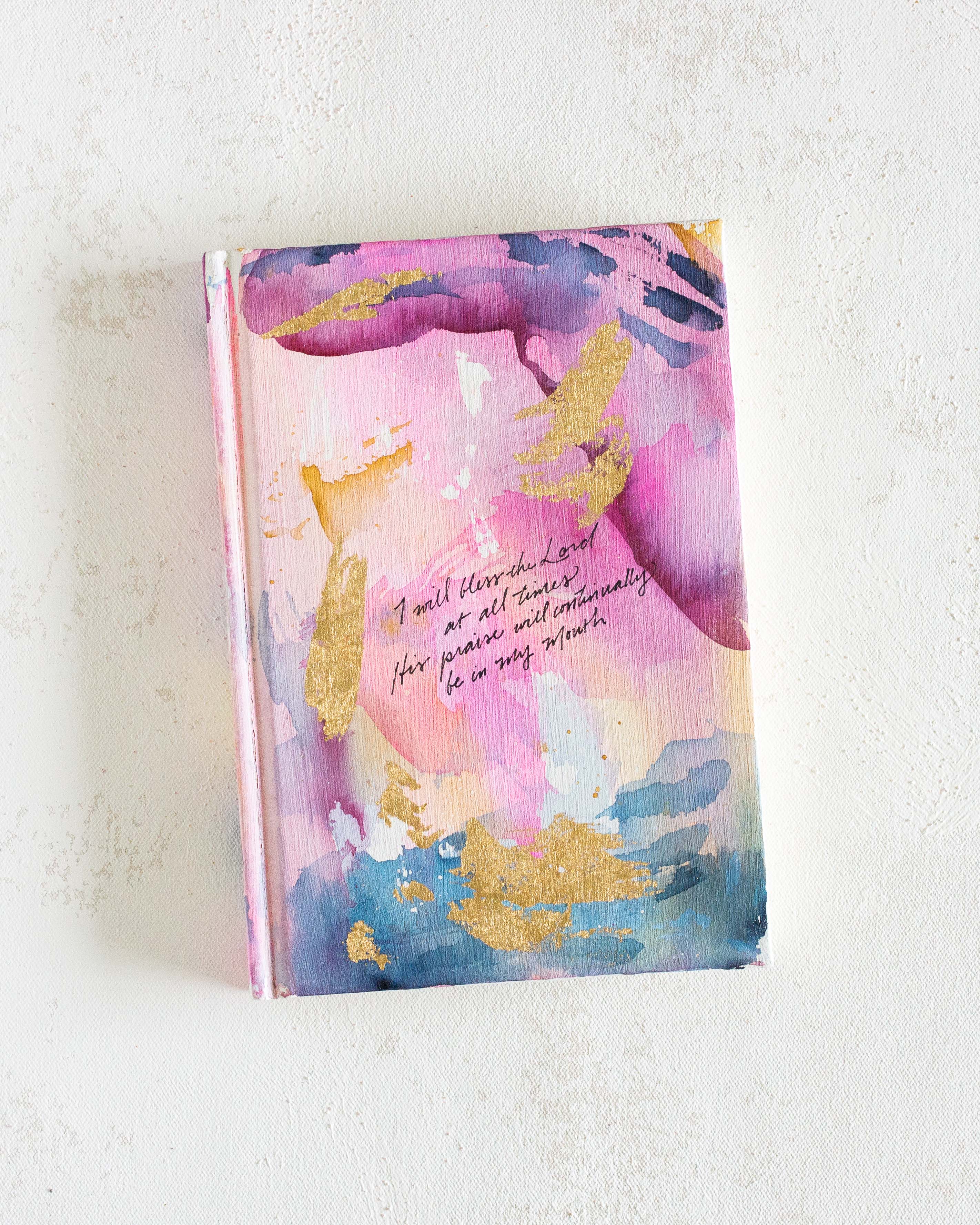 Psalm 24:1 &quot;I Will Bless the Lord At All Times&quot; Hand-painted Watercolor Notebook