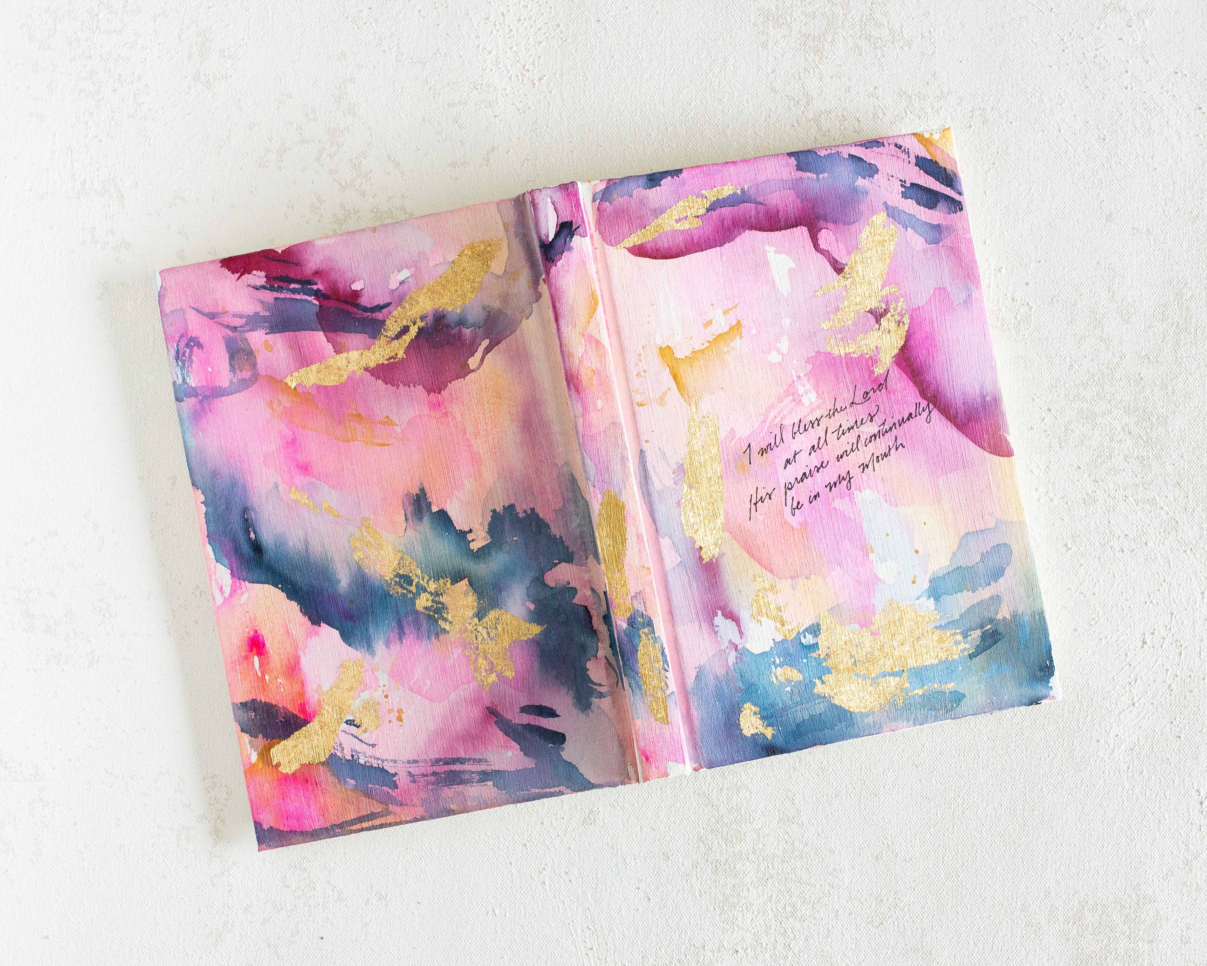 Psalm 24:1 &quot;I Will Bless the Lord At All Times&quot; Hand-painted Watercolor Notebook