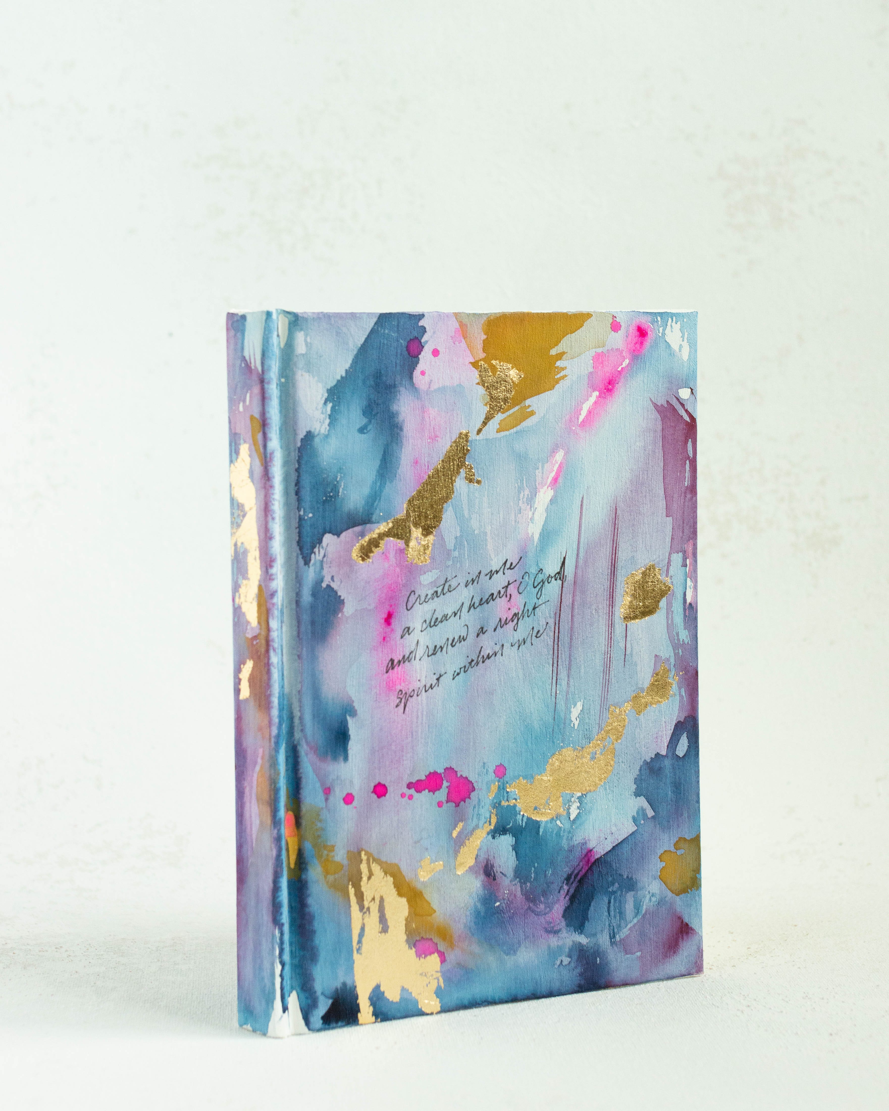 Psalm 51:10 &quot;Create in Me a Clean Heart&quot; Hand-painted Watercolor Notebook